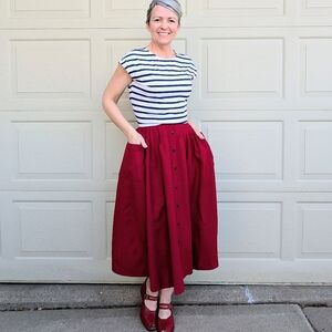vintage JAEGER red wool midi skirt standout pockets XS XXS